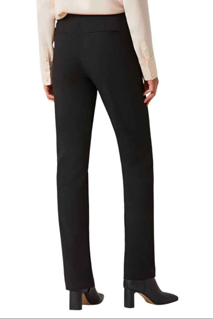 ECRU Designs Banded Waist Button Hook Zipper Closure Slit Front Hem Stretch Crepe Women's Pants