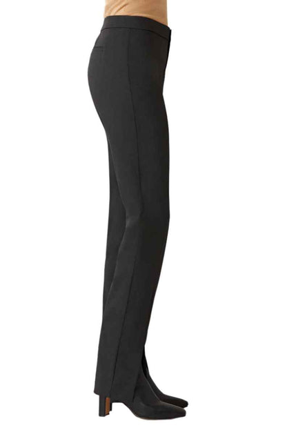 ECRU Designs Banded Waist Button Hook Zipper Closure Slit Front Hem Stretch Crepe Women's Pants