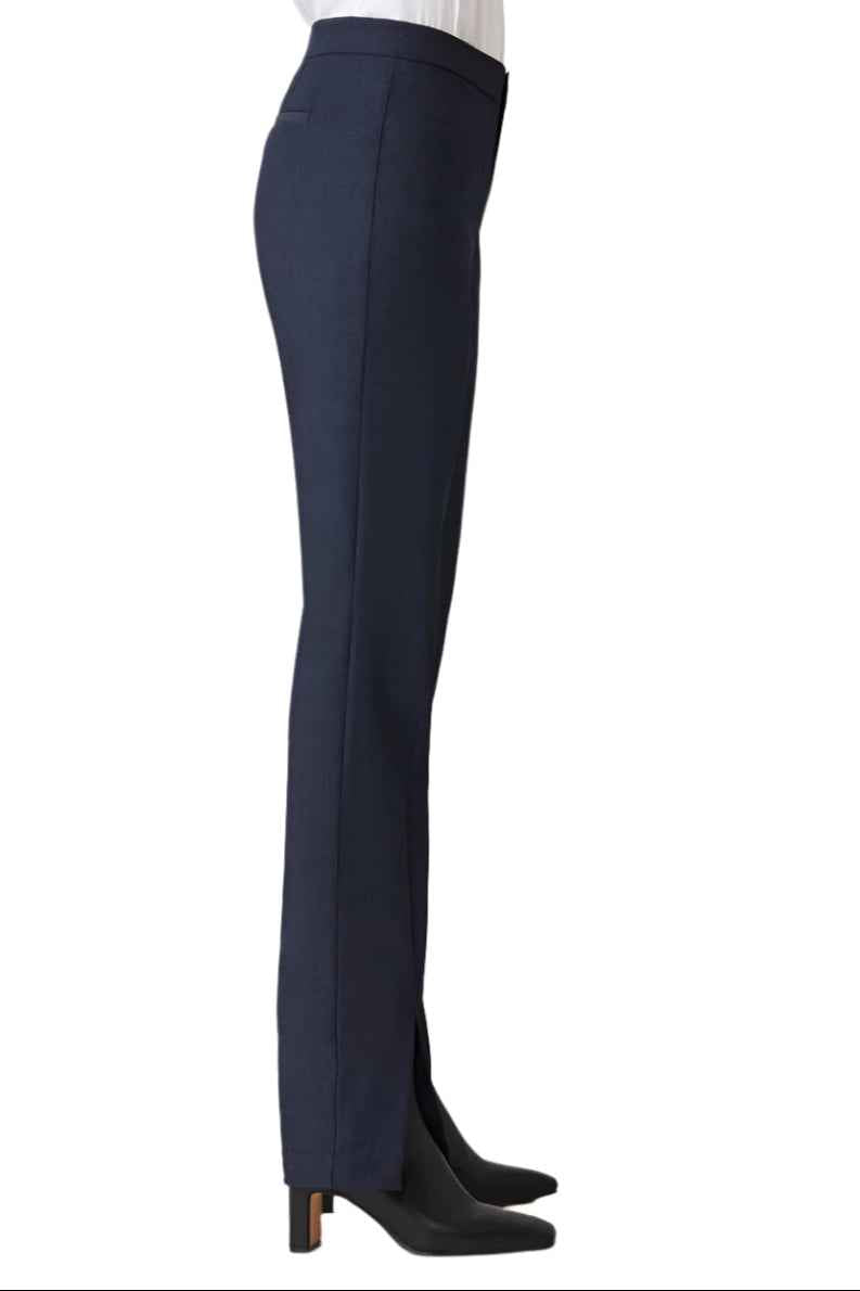 ECRU Designs Banded Waist Button Hook Zipper Closure Slit Front Hem Stretch Crepe Women's Pants