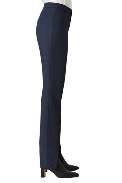 ECRU Designs Banded Waist Button Hook Zipper Closure Slit Front Hem Stretch Crepe Women's Pants