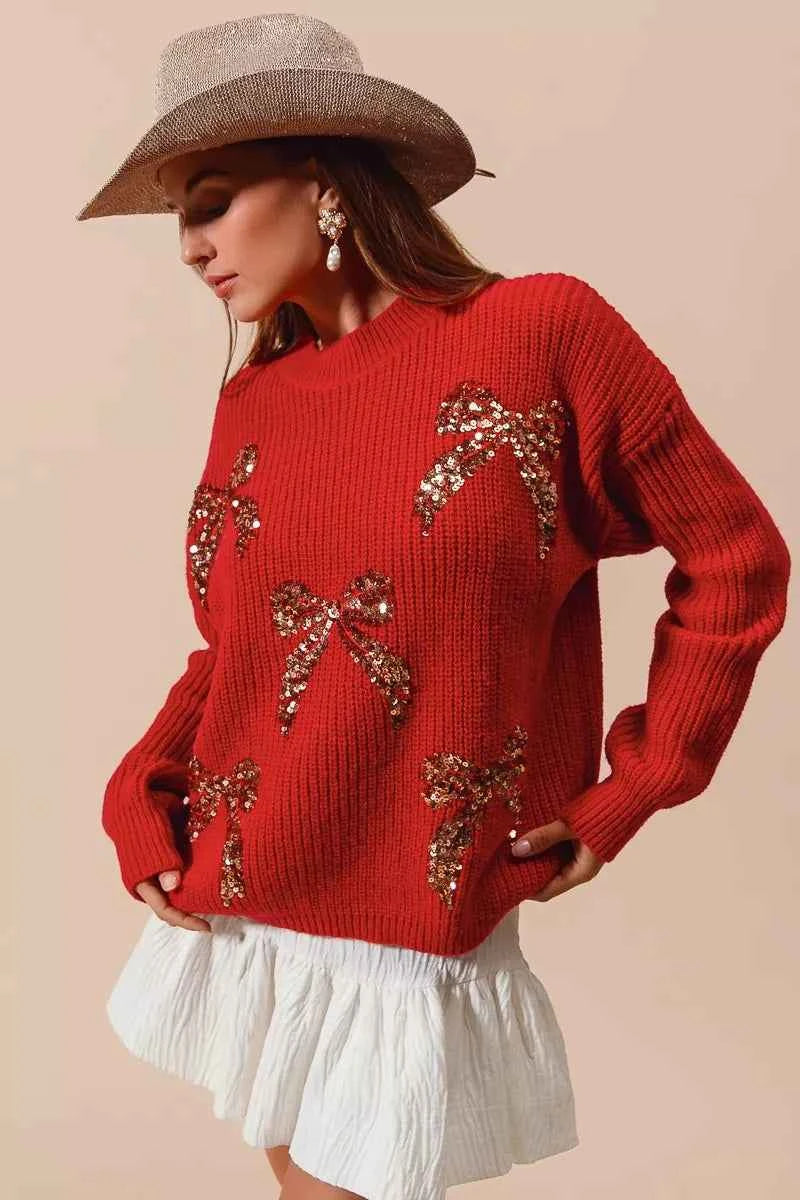 SO ME All Over Ribbon Sequins Christmas Holiday Sweater