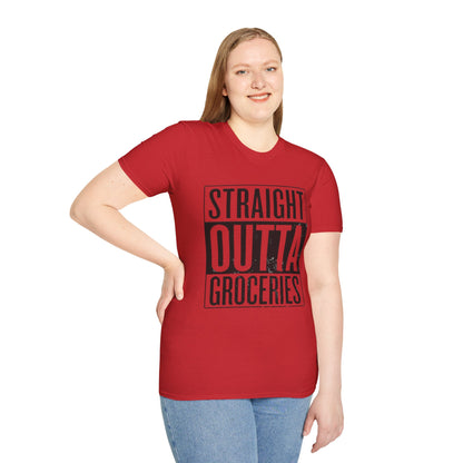 Straight Outta Groceries Unisex Softstyle Women's T-Shirt, Funny Tee, Casual Wear, Gift for Foodies, Humor Clothing