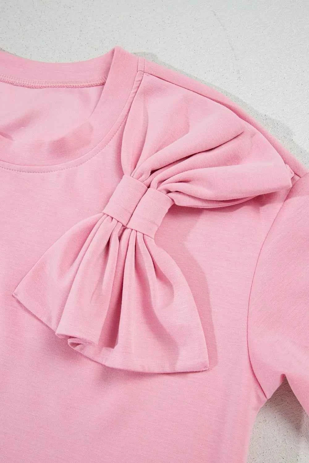 Bow Round Neck Short Sleeve T-Shirt