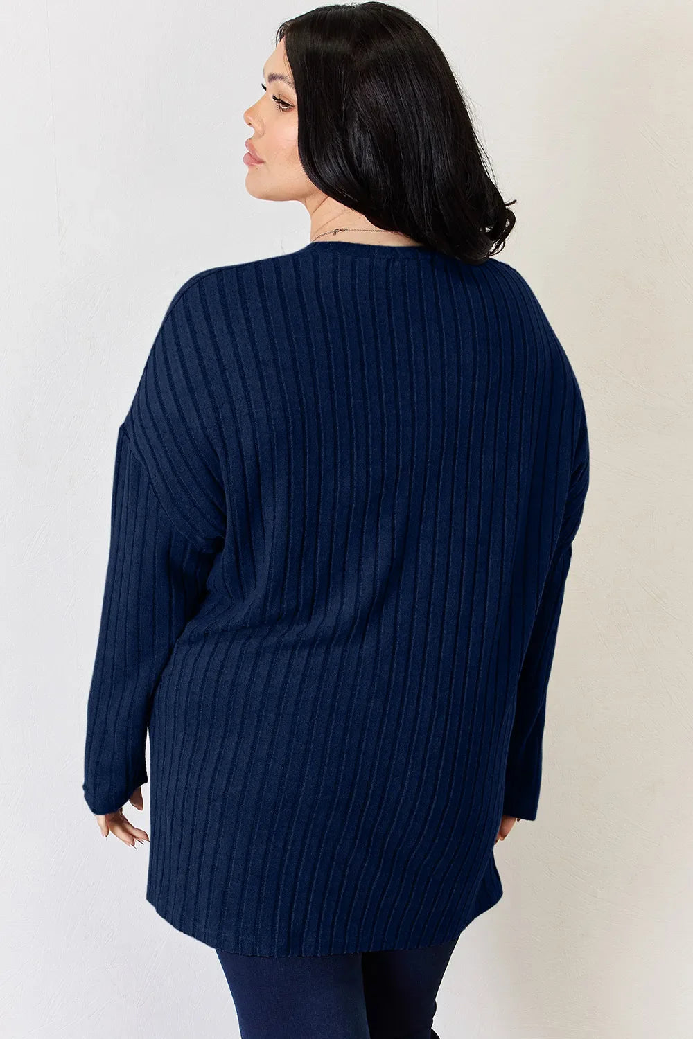 Basic Bae Full Size Ribbed Half Button Long Sleeve High-Low Women's T-Shirt - The Eggy's store
