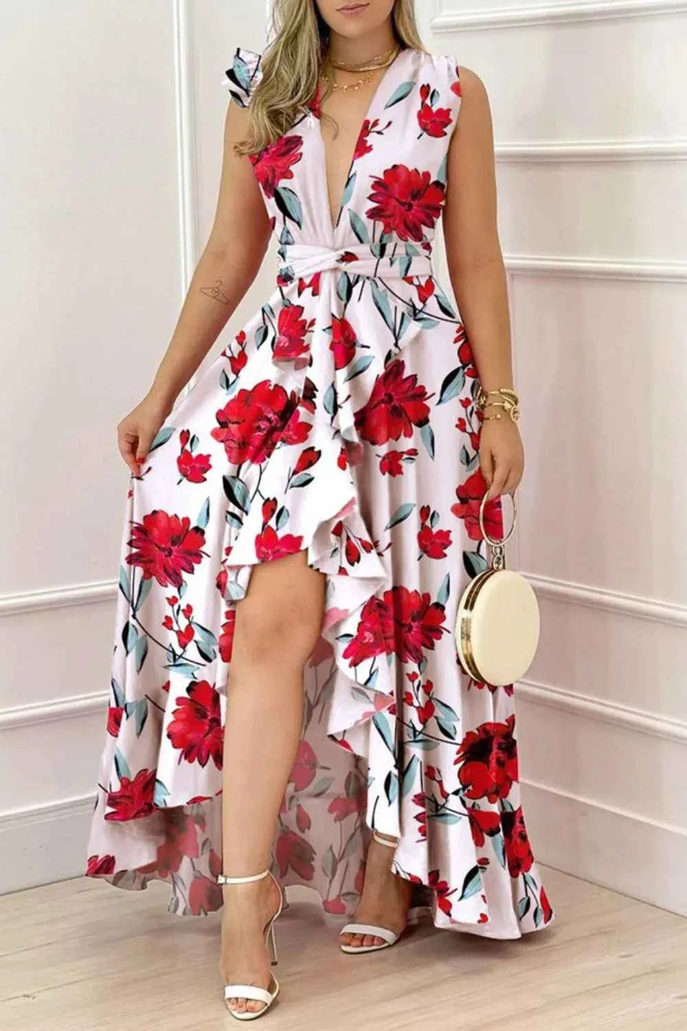 Ruffled Plunge Maxi Dress – Bold & Beautiful Edition