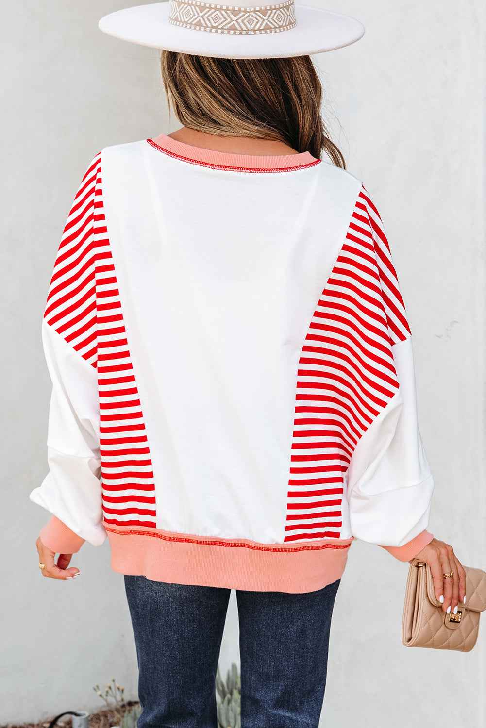Stripe Colorblock Patchwork Contrast Stitch Sweatshirt