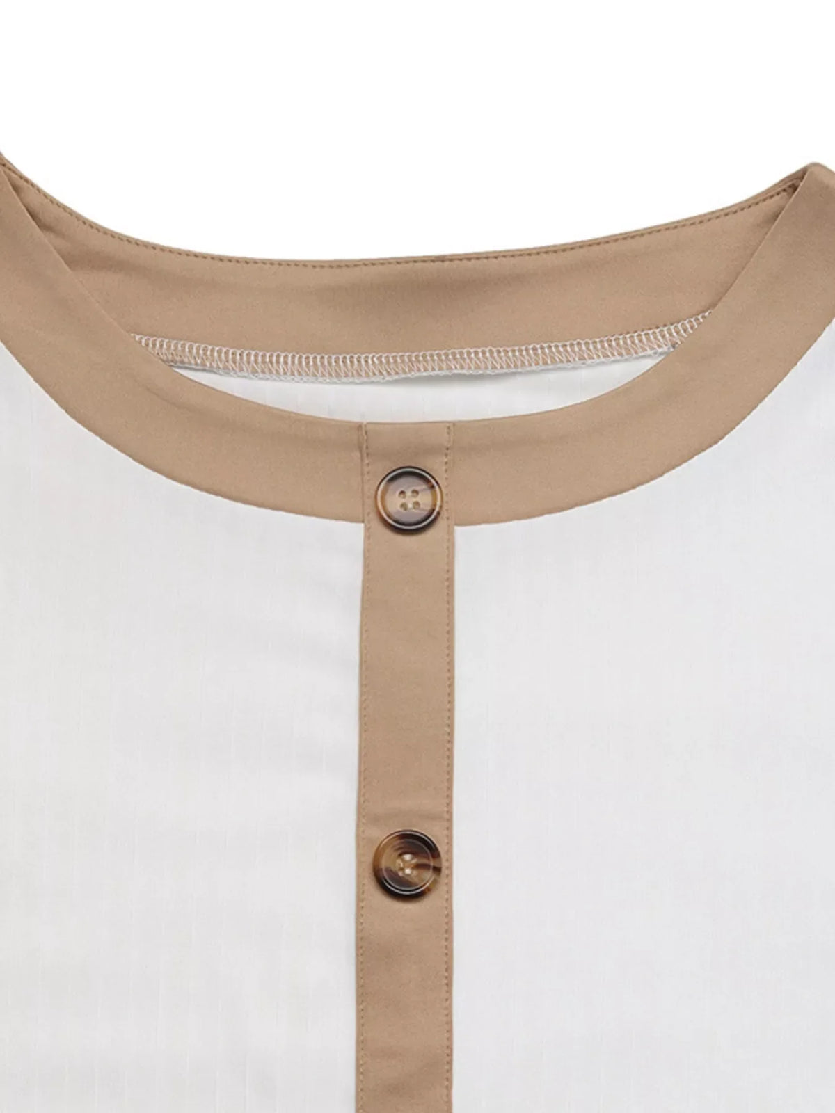 Decorative Button Round Neck Short Sleeve Blouse