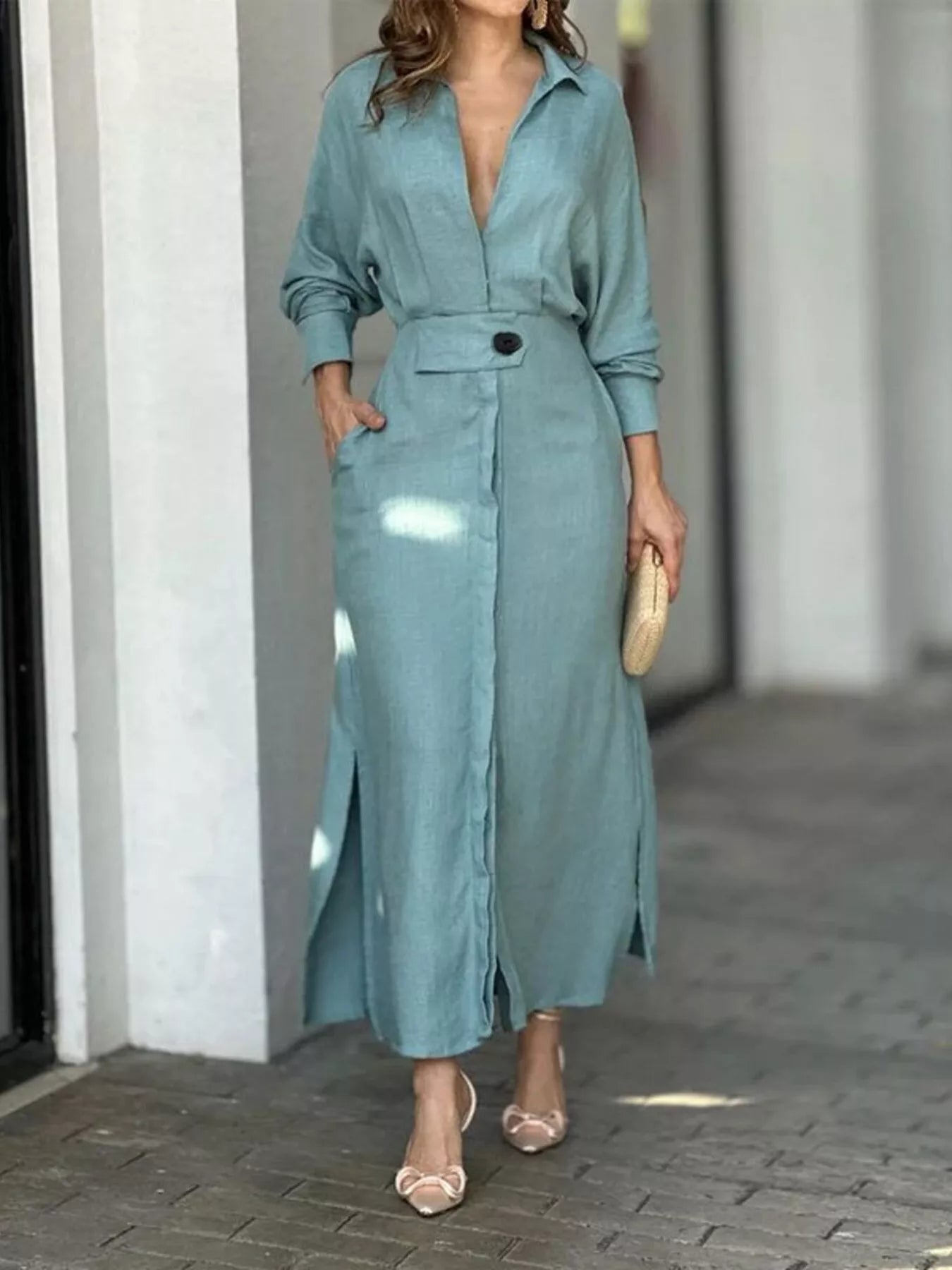 Side Slit Long Sleeve Dress