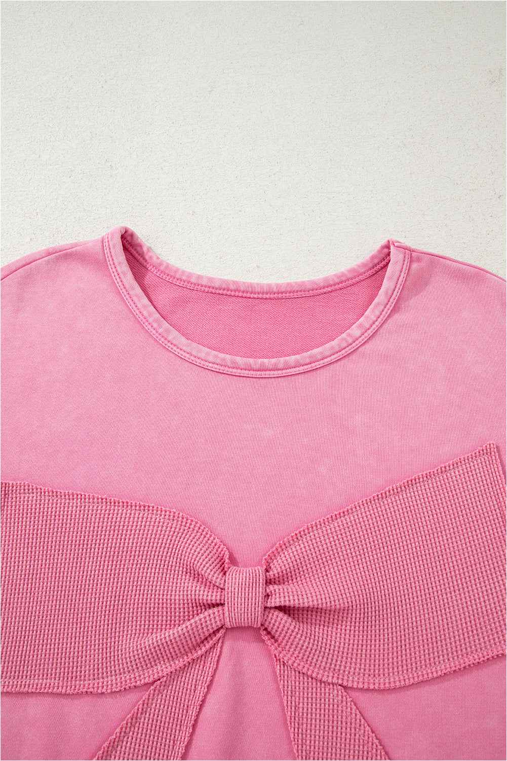 Plus Size Waffle Bowknot Patchwork Mineral Wash Sweatshirt