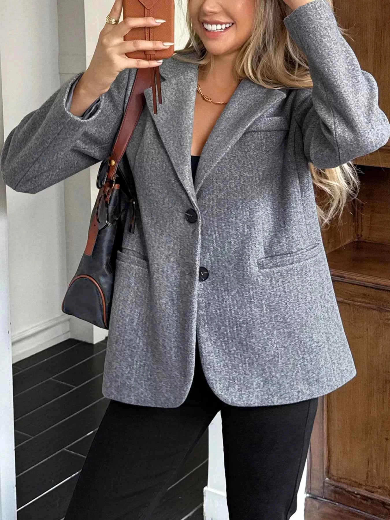 Lapel Collar Button Up Blazer