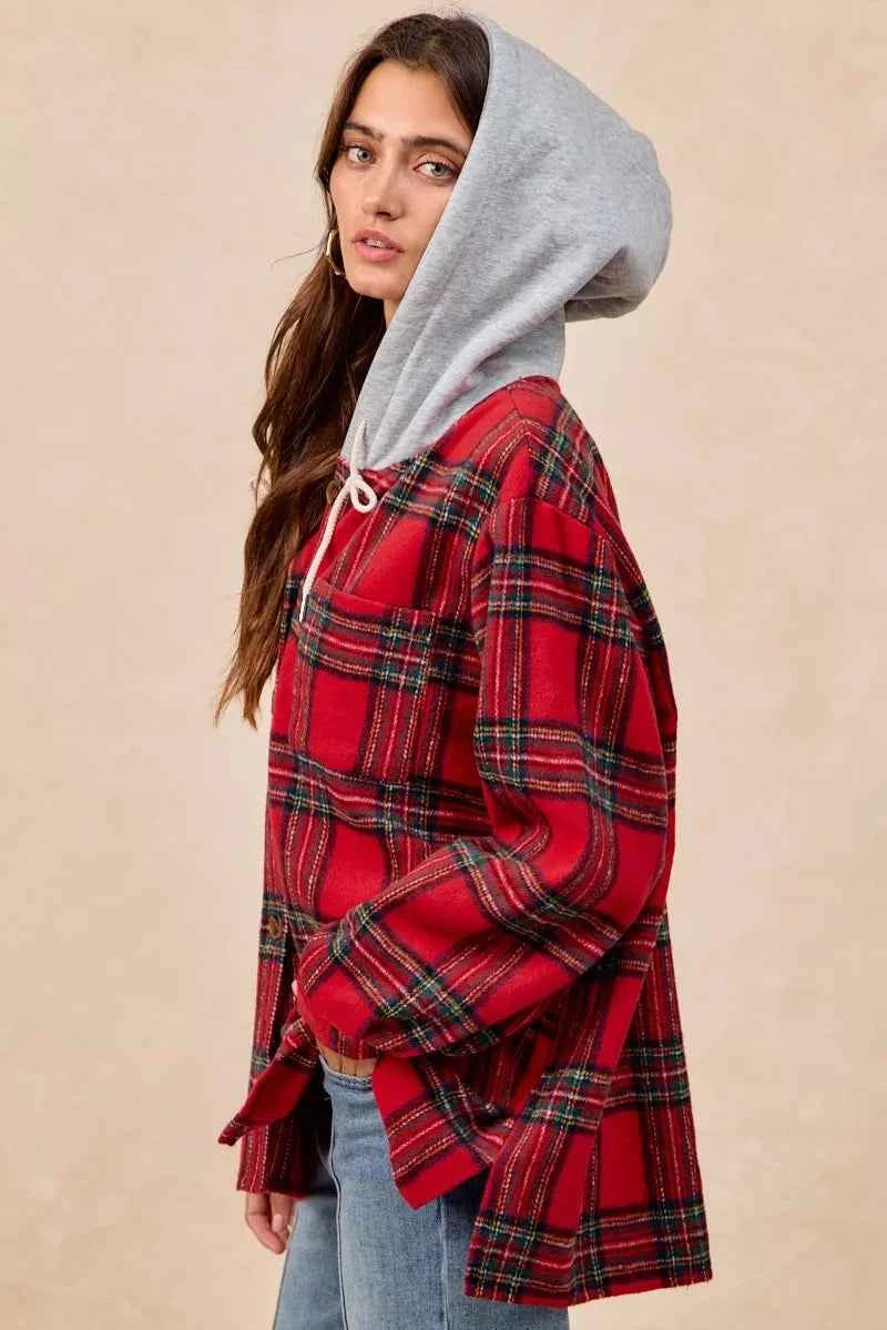 BiBi Brushed Plaid Hooded Jacket