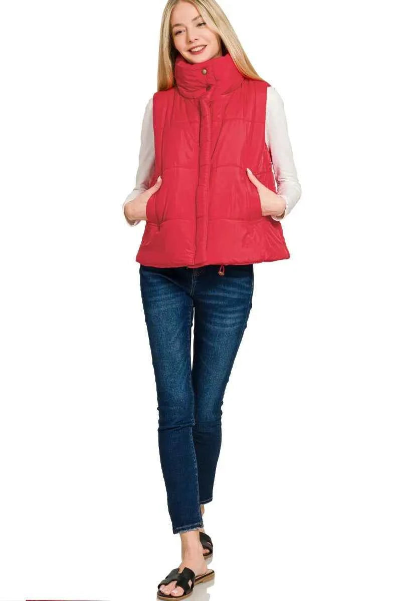 Zenana High Neck Zip-Up Vest Coat