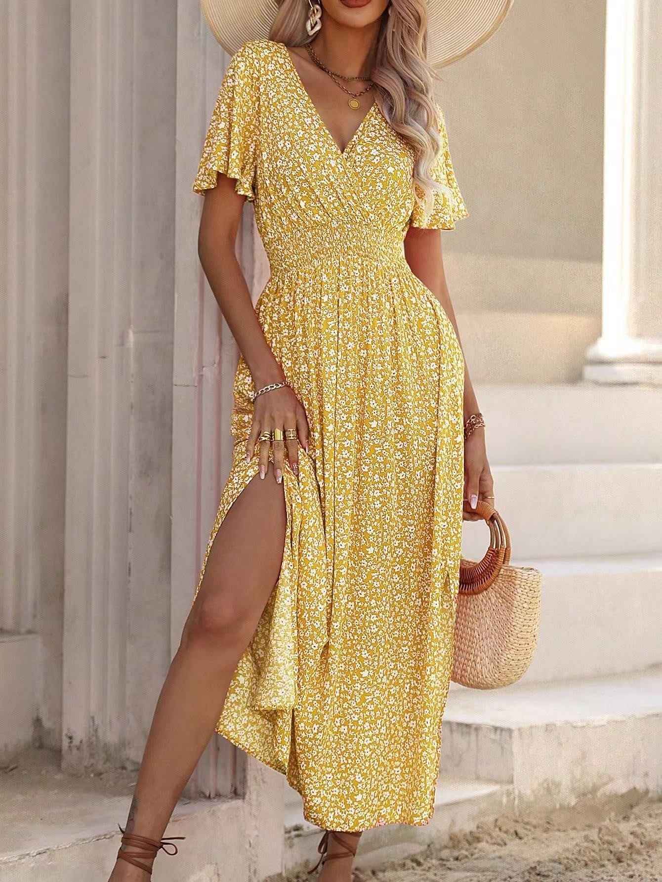 Floral v neck midi dress