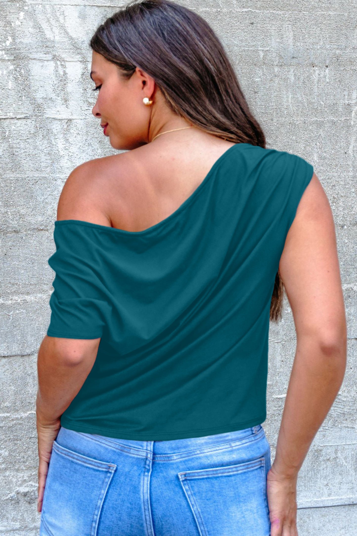 Gossamer Pink Plus Size Blouse – Asymmetric Neckline & Short Sleeves
