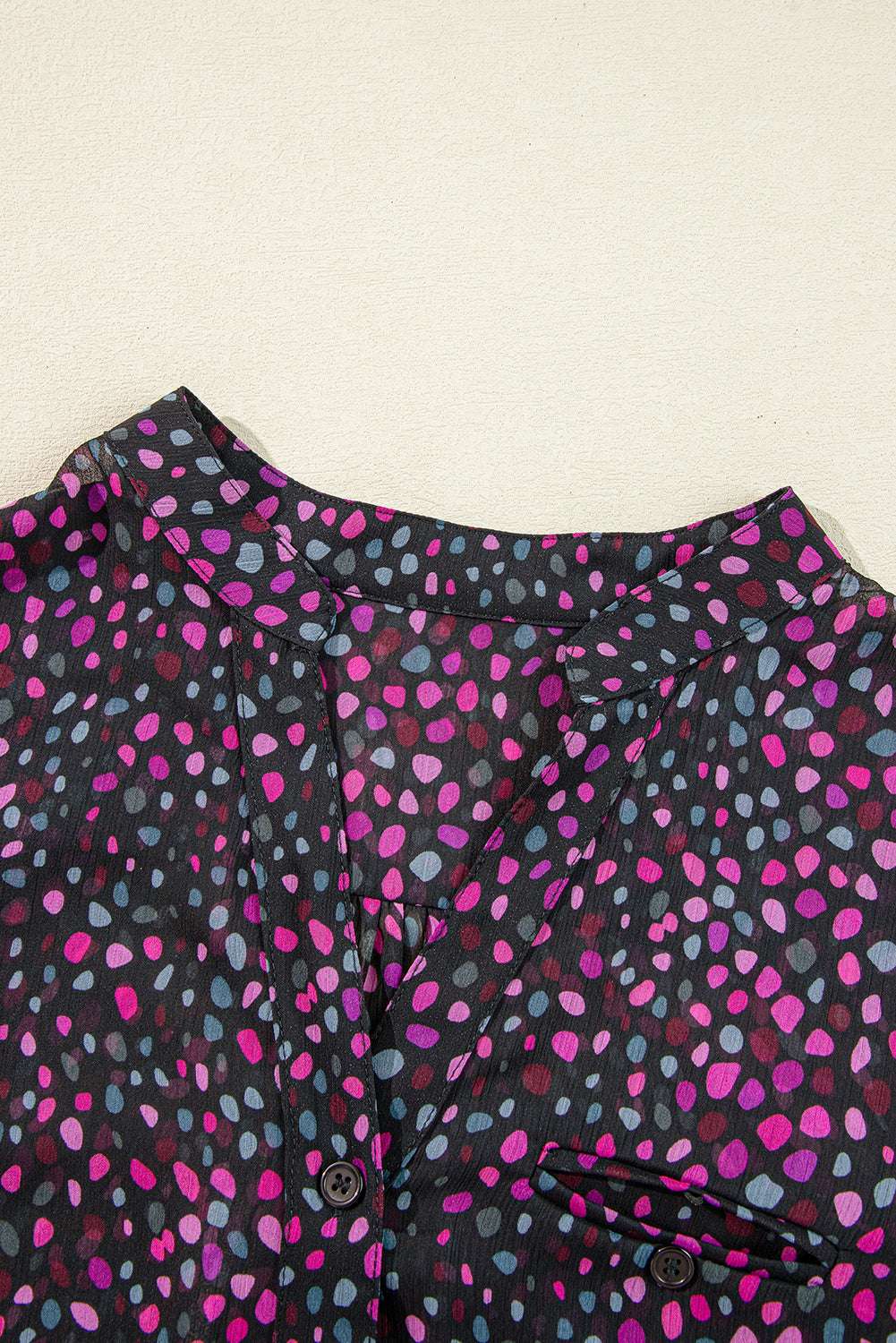 Grape Wine Polka Dot Print Buttoned Blouse