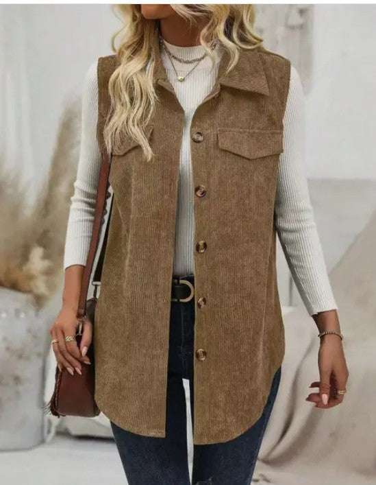 Corduroy Buttoned Vest Fall Winter Layering 