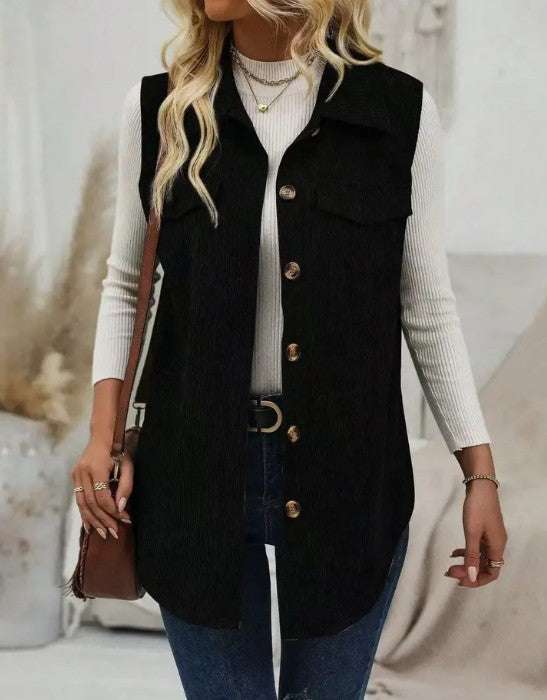 Corduroy Buttoned Vest Fall Winter Layering 