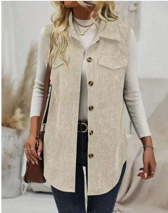 Corduroy Buttoned Vest Fall Winter Layering 