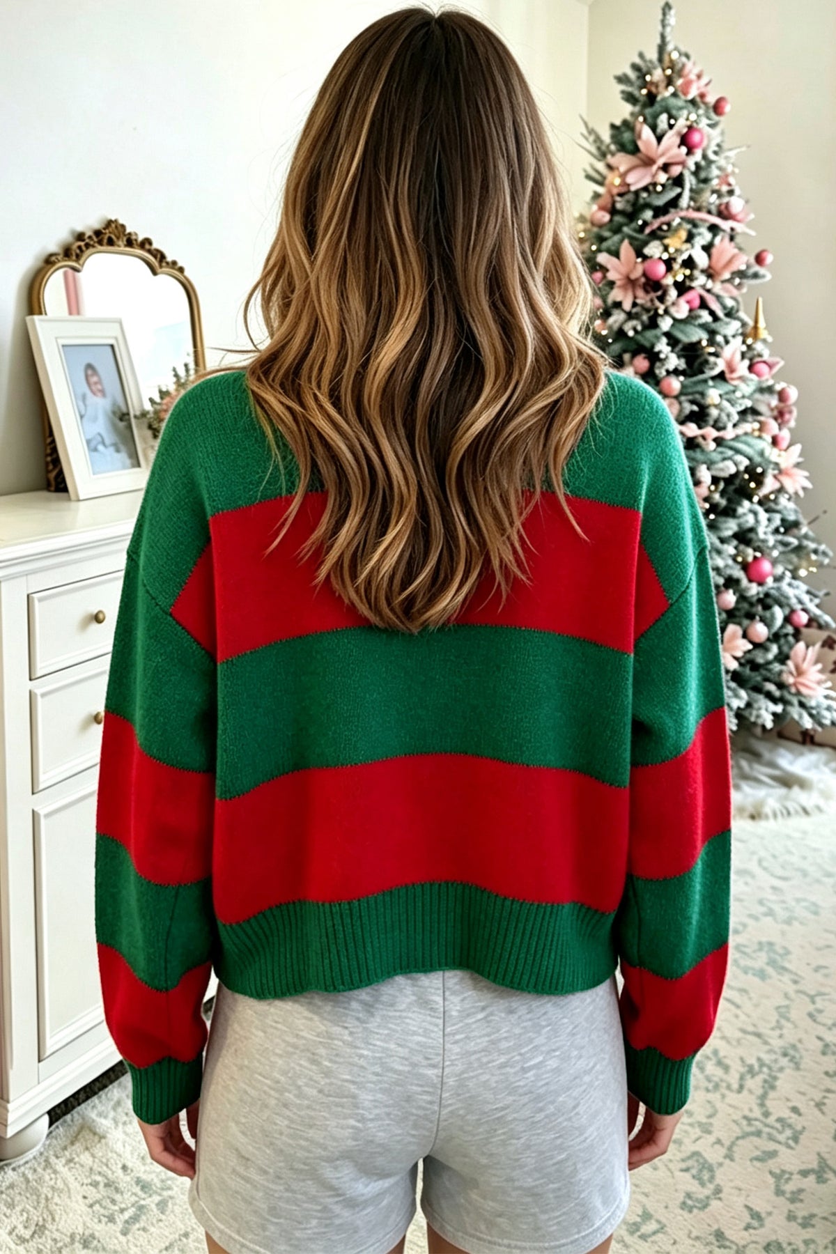 Striped Holly Jolly Sequin Christmas Sweater