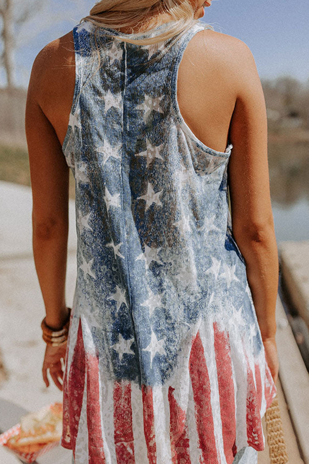 Vintage Washed American Flag Tank Top – Patriotic Racerback Shift Top in Blue