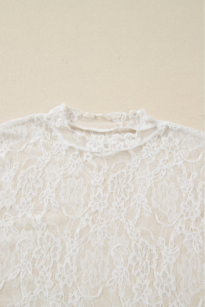 Sheer Lace Mesh Mock Neck Long Sleeve Top
