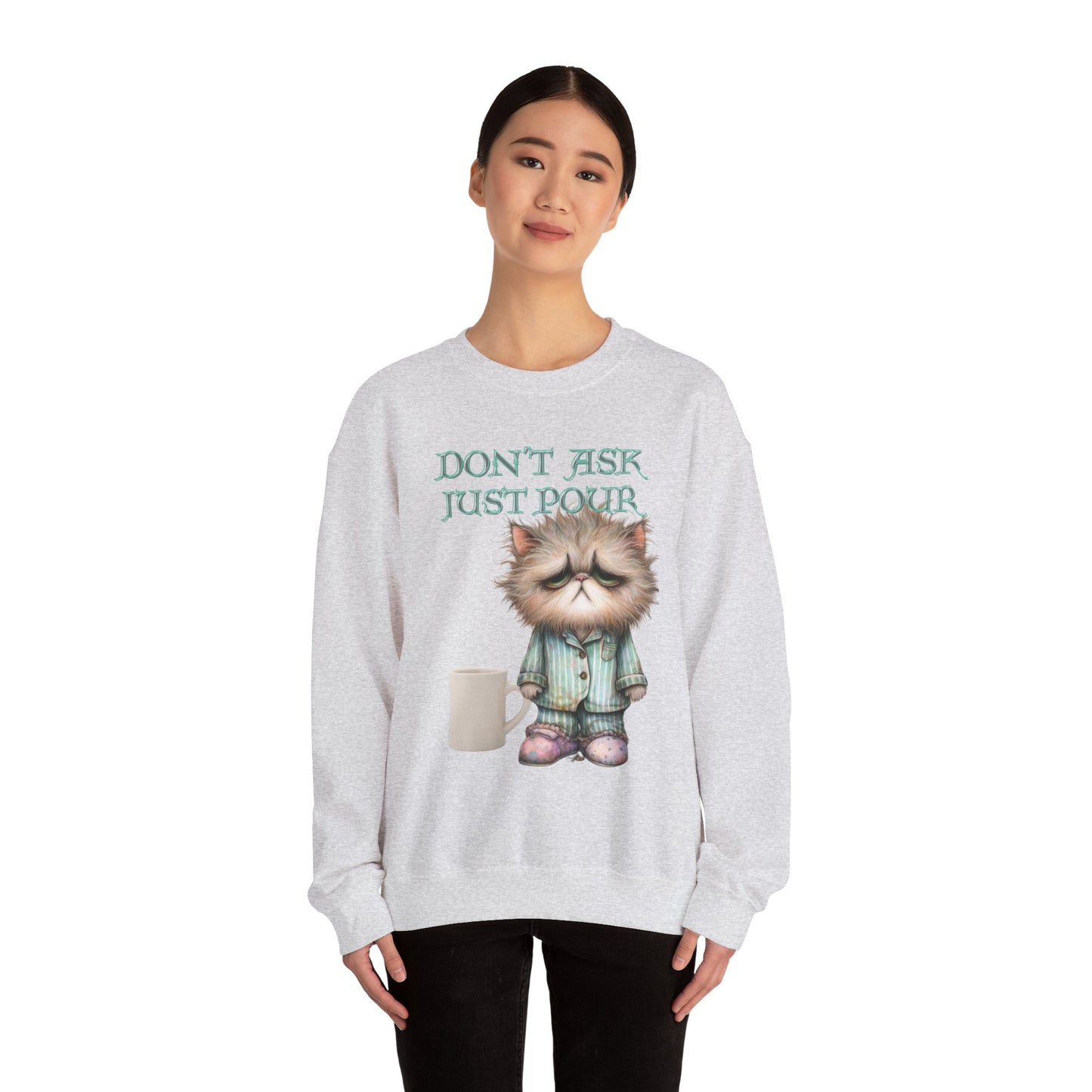 Just Pour Coffee Lover Sweatshirt Women's Top - Funny Cat Lover Gift, Cozy Apparel