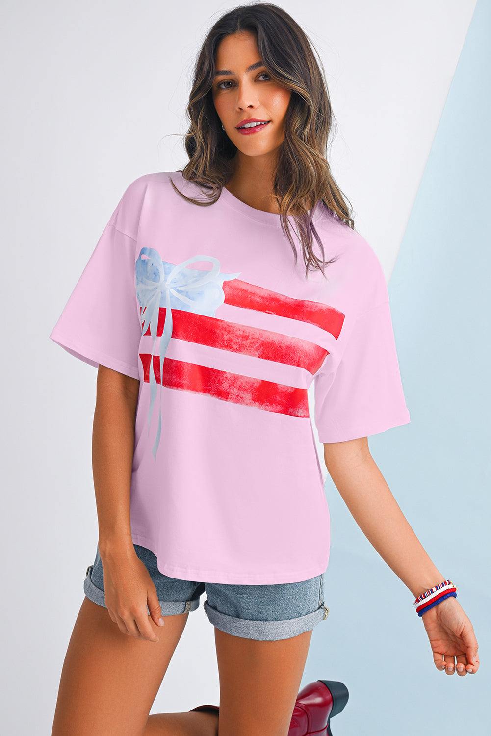 Flag Bow Graphic Crewneck Women's T-Shirt