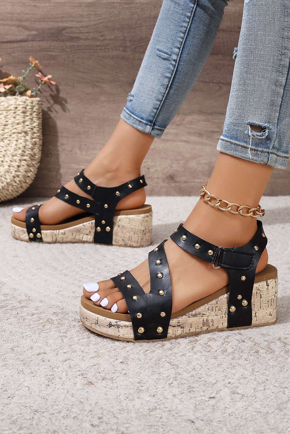 Strappy Leather Wedge Sandals