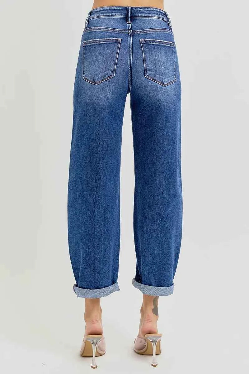 RISEN Full Size High Rise Crop Mild Barrel Jeans Plus Size