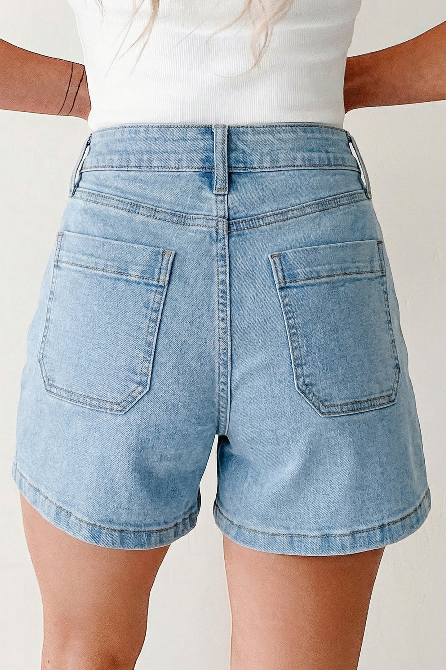 Myosotis High Rise Patch Pocket Denim Shorts – Casual Summer Jean Shorts