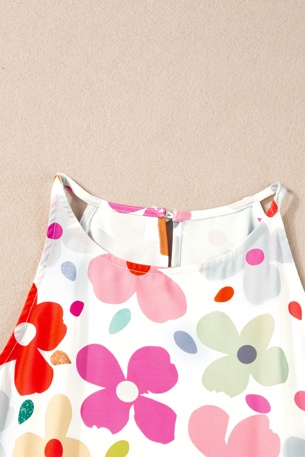 White Cute Floral Print Tank Top