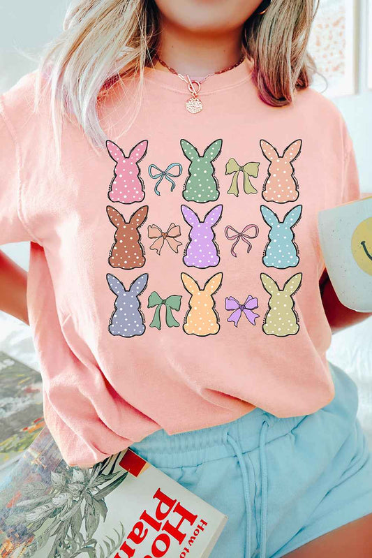 Pink Cute Bunny Bow Graphic Easter Day Fashion T Shirt