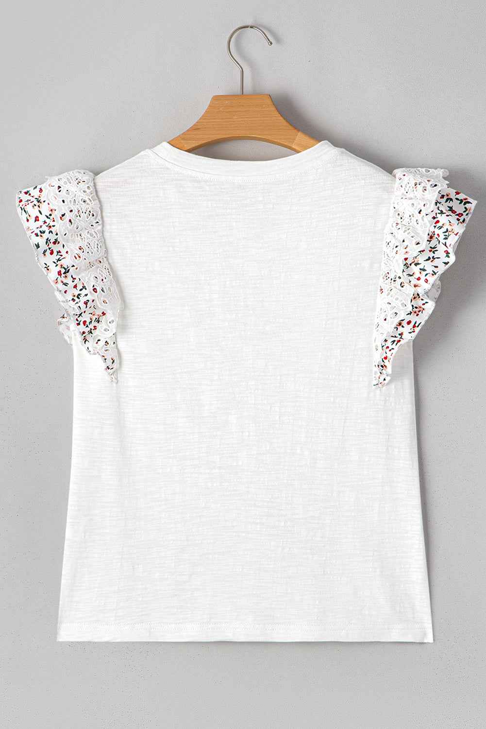 White Floral Lace Eyelet Patched Butterfly Sleeve Blouse