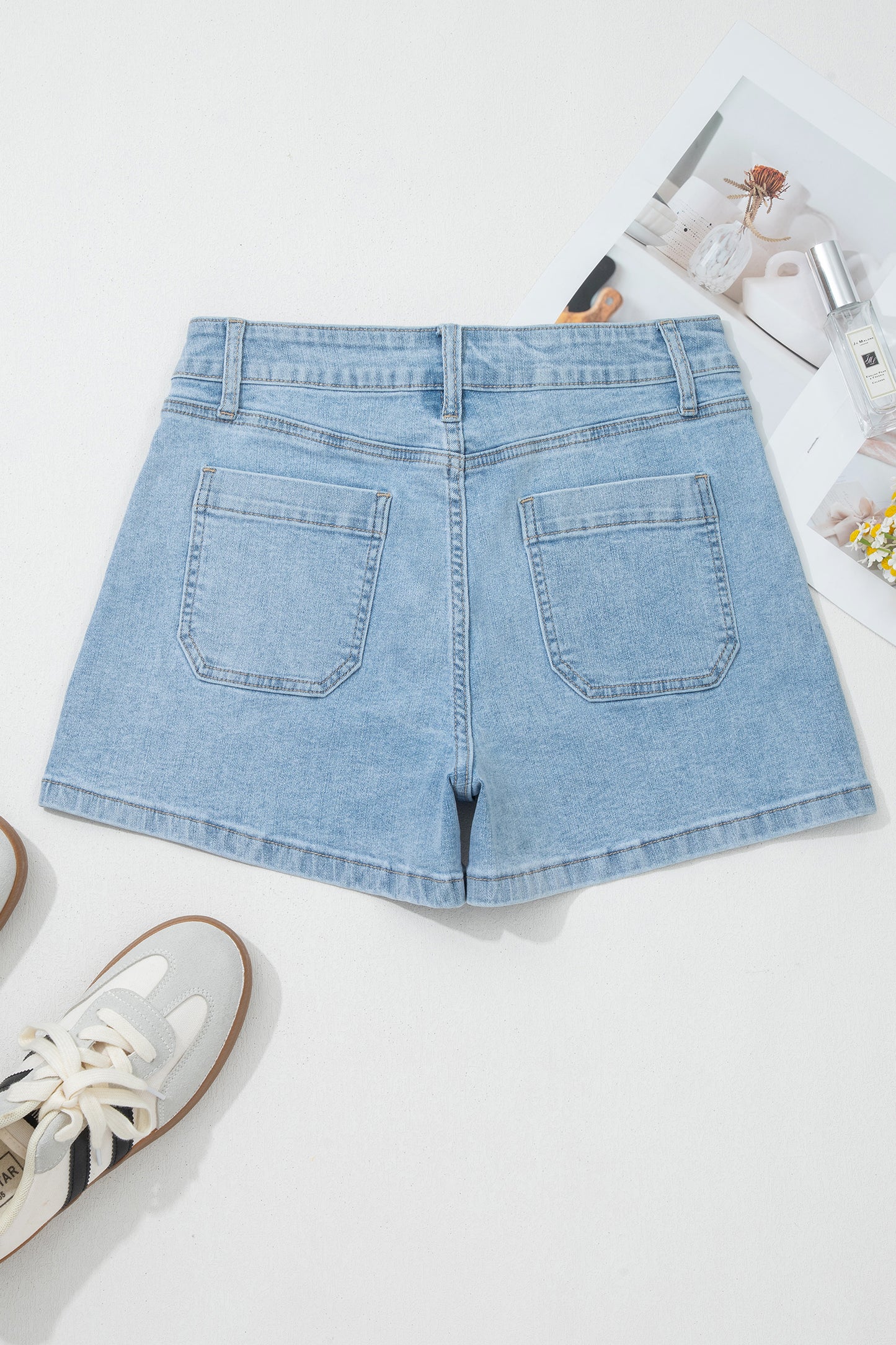 Myosotis High Rise Patch Pocket Denim Shorts – Casual Summer Jean Shorts
