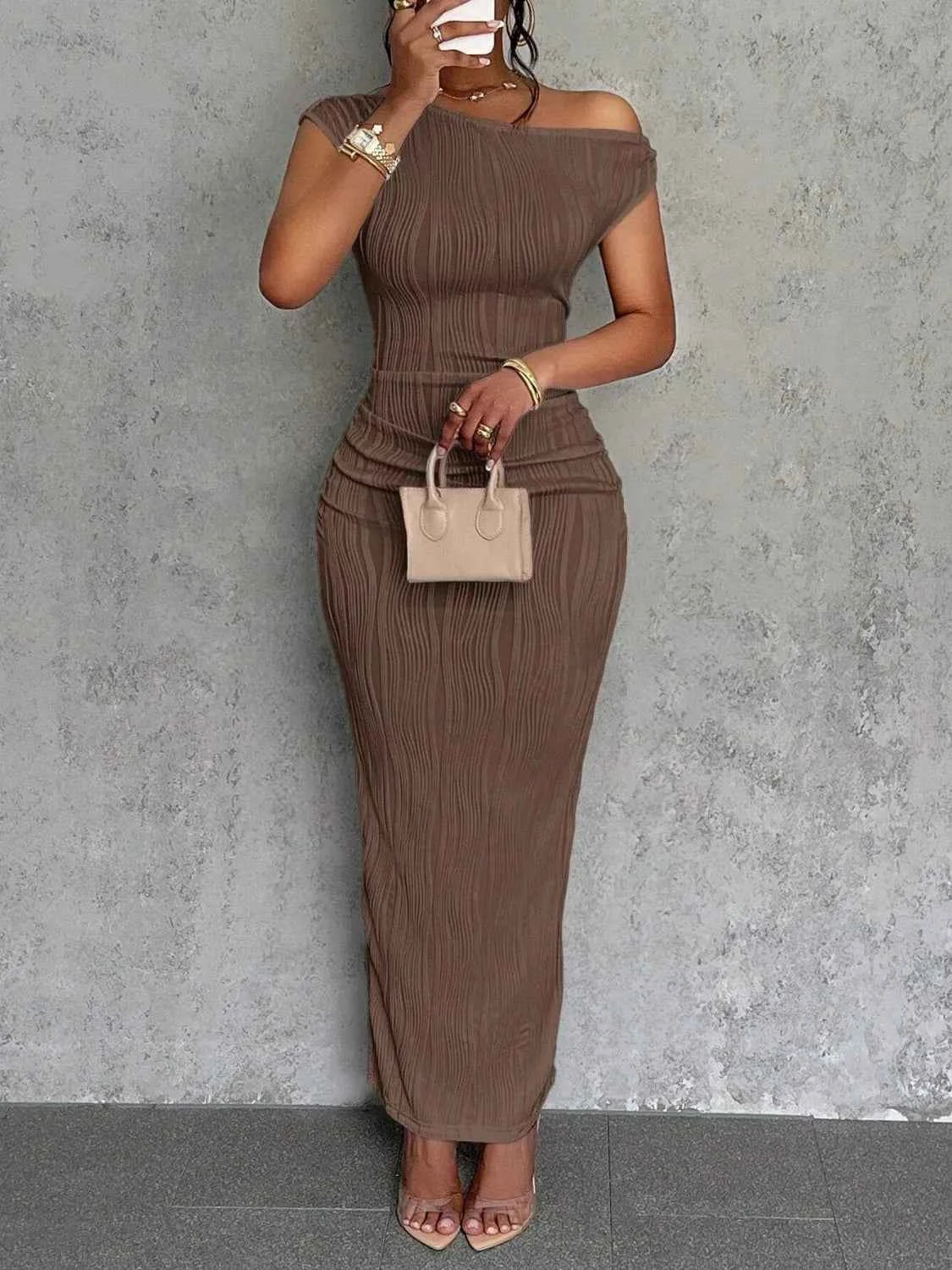 Sculpted Chic One-Shoulder Textured Maxi Dress
