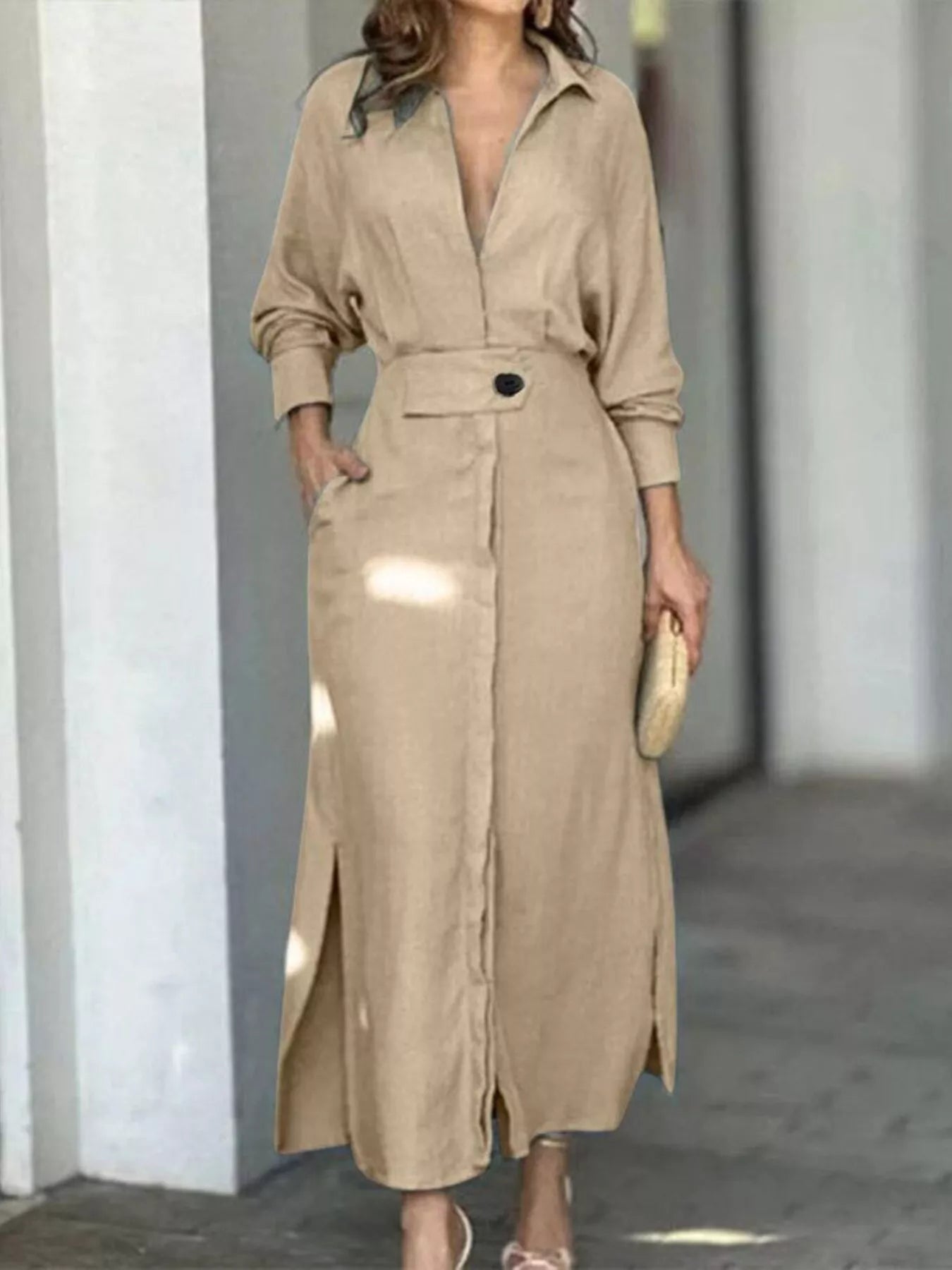 Side Slit Long Sleeve Dress
