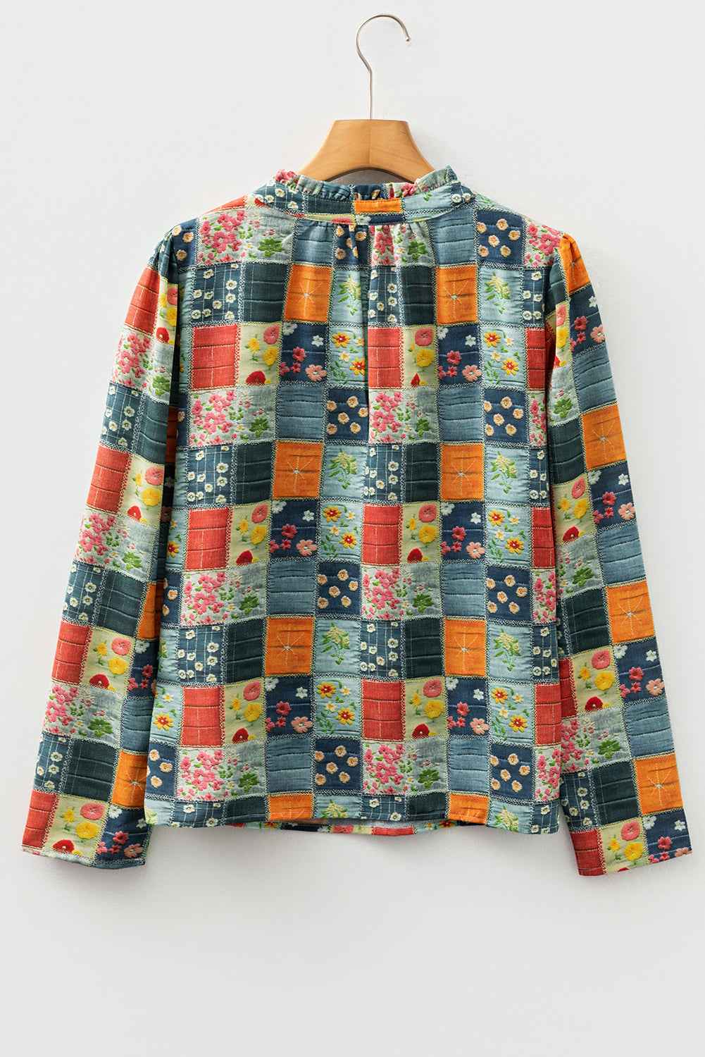 Floral Half Placket Collared V-Neck Blouse