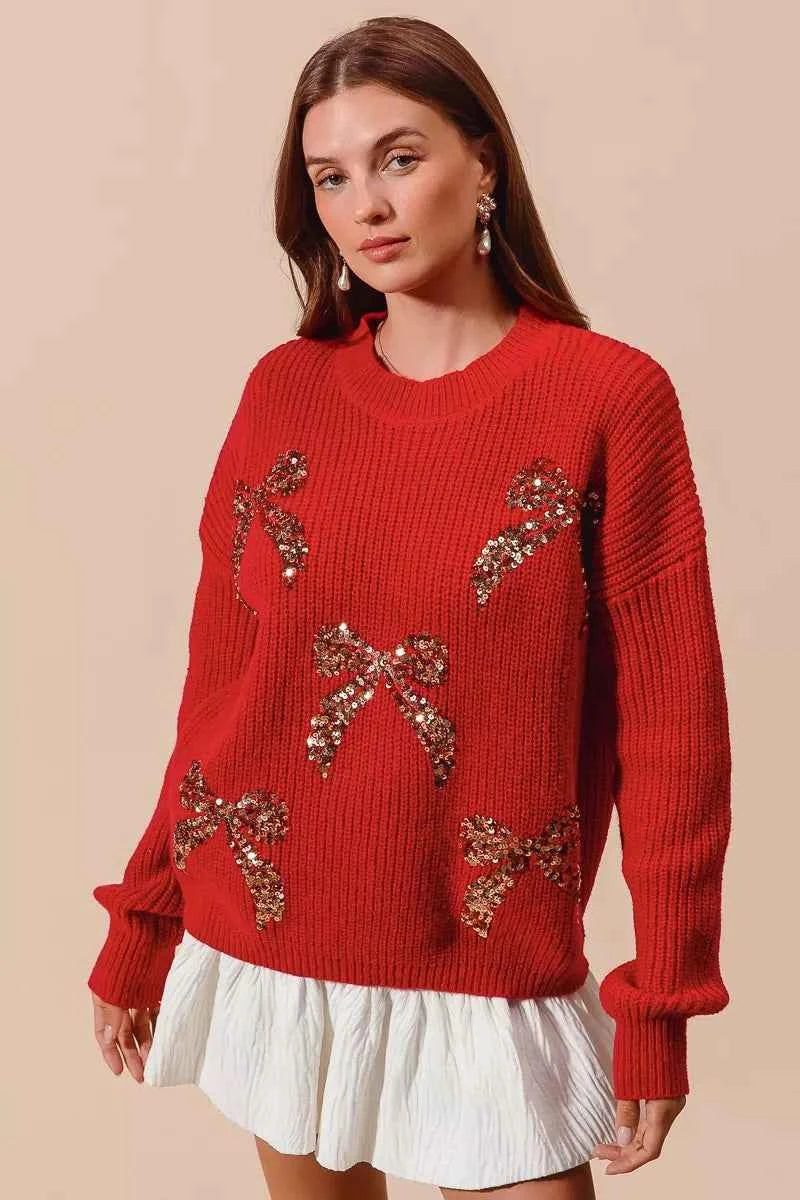 SO ME All Over Ribbon Sequins Christmas Holiday Sweater