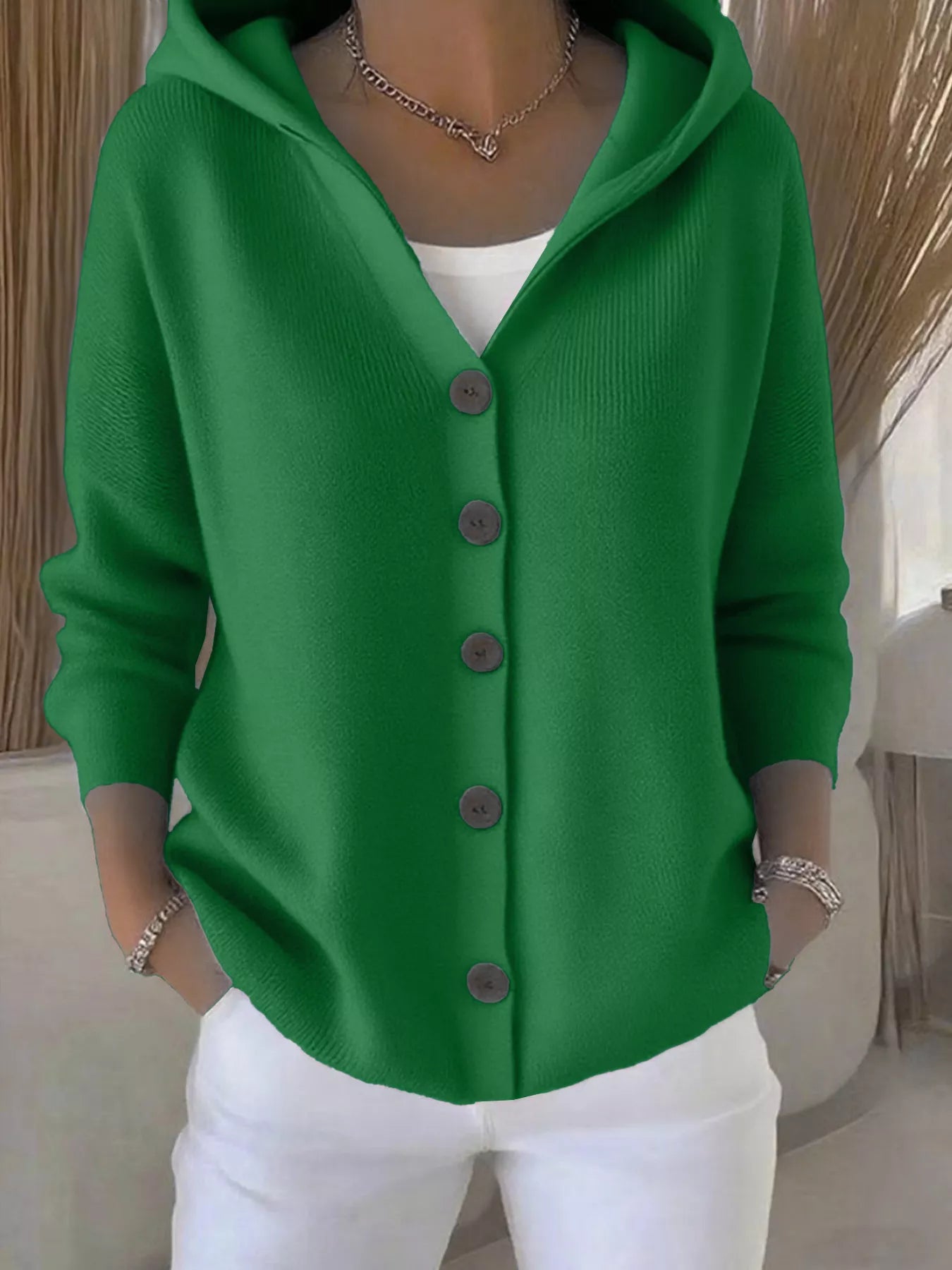 Full Size Hooded Button-Down Knit Cardigan Plus Size