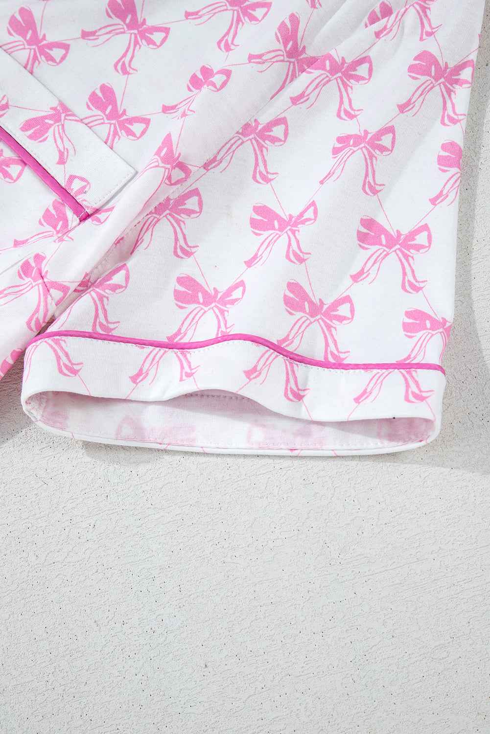 Pink Bowknot Print Shirt and Ruffle Hem Pajamas