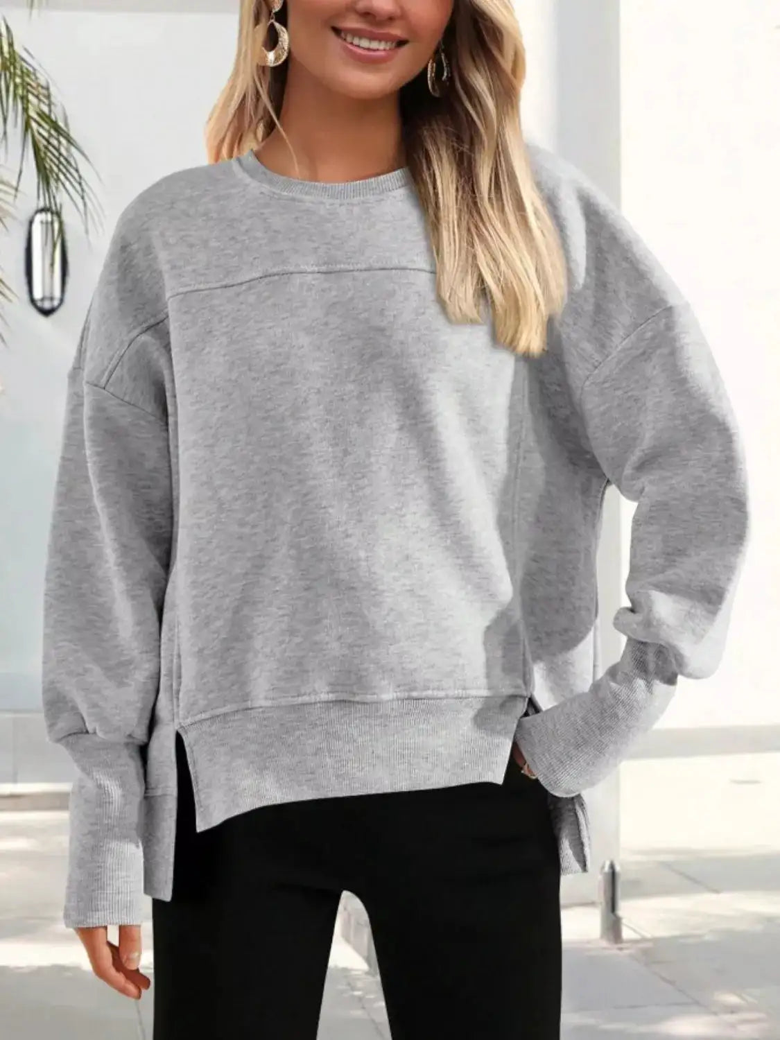 Casual Loose Side Slit Sweatshirt