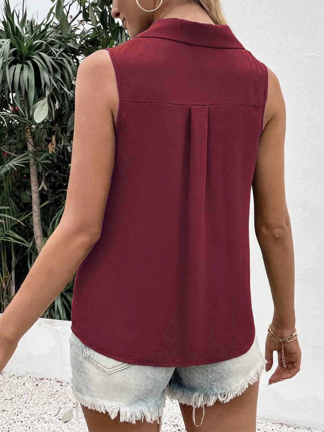 Full Size Johnny Collar Button Down Tank Plus Size