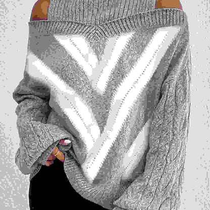 Elegant Plus Size Off Shoulder Striped Cable Knit Sweater