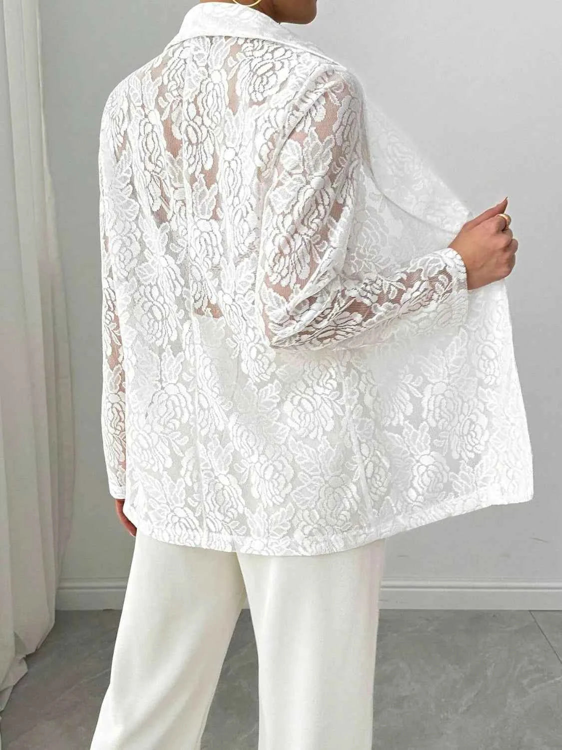 Chic Sheer Lace Lapel Blazer