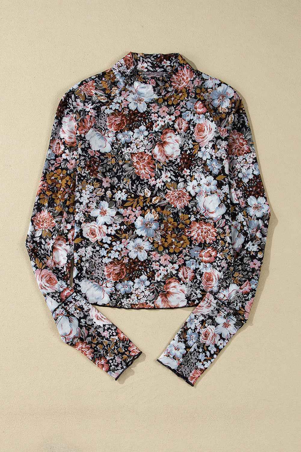 Floral Mesh Long Sleeve Mock Neck Top