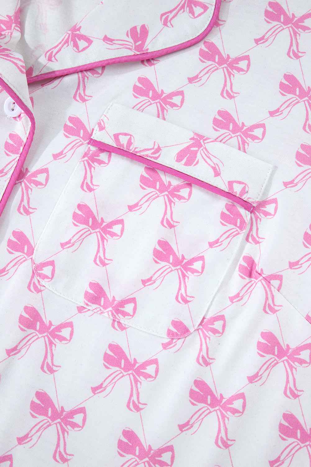 Pink Bowknot Print Shirt and Ruffle Hem Pajamas