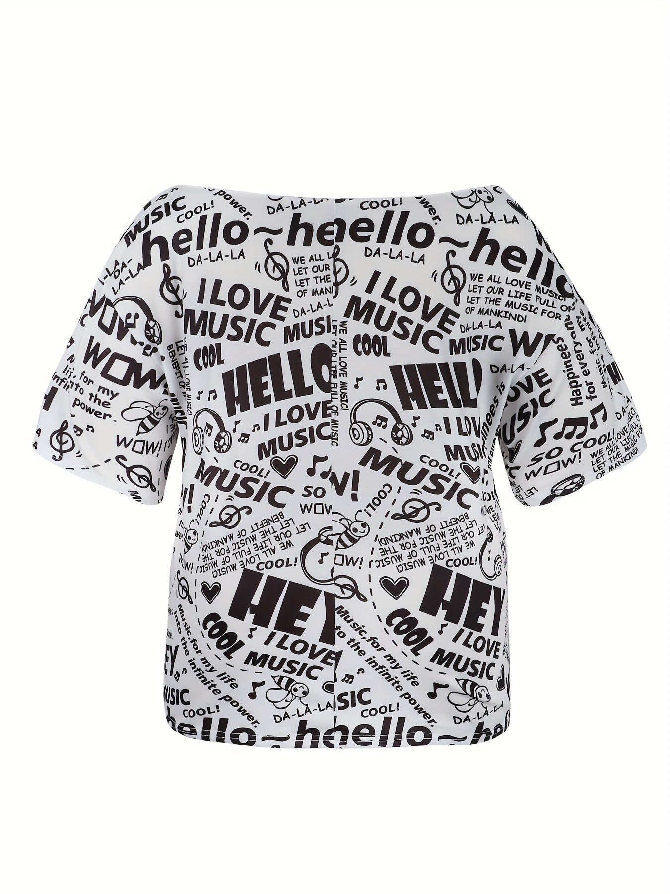 Plus Size Off Shoulder HELLO MUSIC T-Shirt