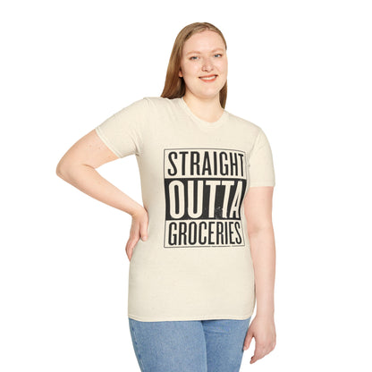 Straight Outta Groceries Unisex Softstyle Women's T-Shirt, Funny Tee, Casual Wear, Gift for Foodies, Humor Clothing