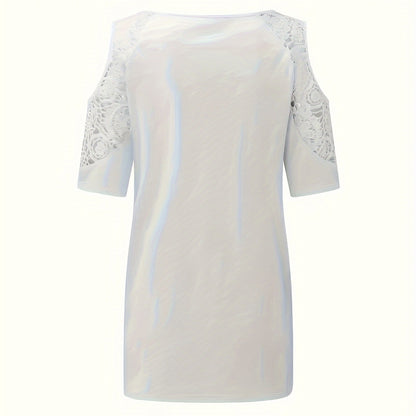 Women's Floral Off Shoulder Top with V-neck Floral Print and Contrasting Lace Blouse - The Eggy's store