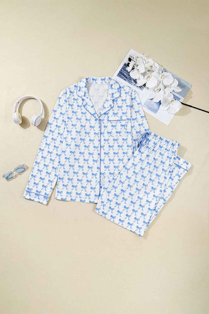 Bow Shirt and Pants Pajama Set